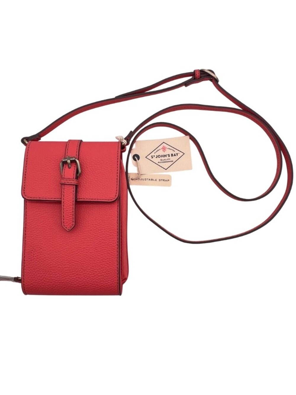 St. Johns Bay Crossbody Bag Adjustable Strap Dark Watermelon Pebbled Texture NEW - Picture 9 of 10